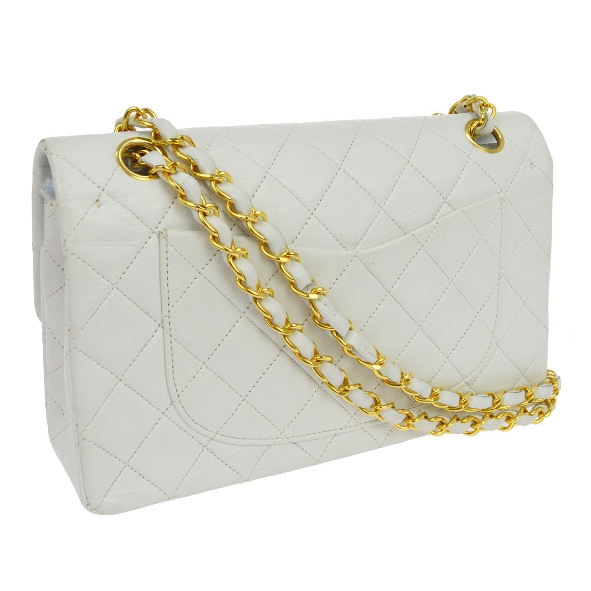 Chanel Timeless - Classic Double Flap Bag Leather White Leather Handbag ( )