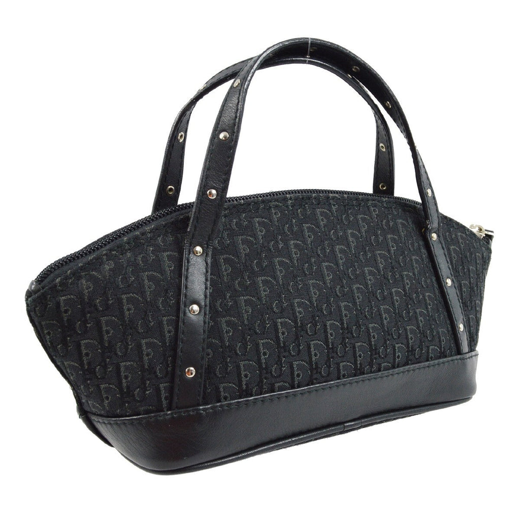 Christian Dior Vintage Trotter Handbag Canvas Black Canvas Handbag (Authentic  )