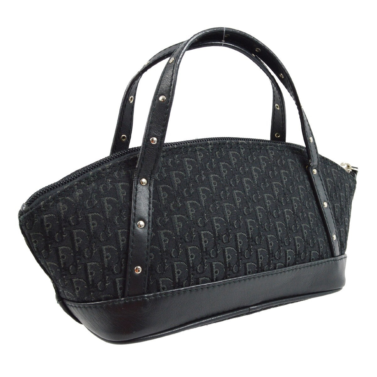 Christian Dior Vintage Trotter Handbag Canvas Black Canvas Handbag (Authentic  )
