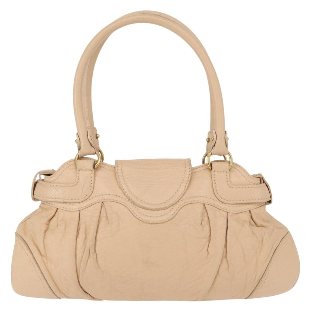 Salvatore Ferragamo Gancini Handbag Leather Beige Leather Handbag (Authentic  )