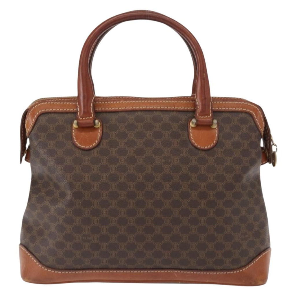 Celine Vintage Macadam Handbag Canvas And Leather Brown Canvas Handbag (Authentic  )