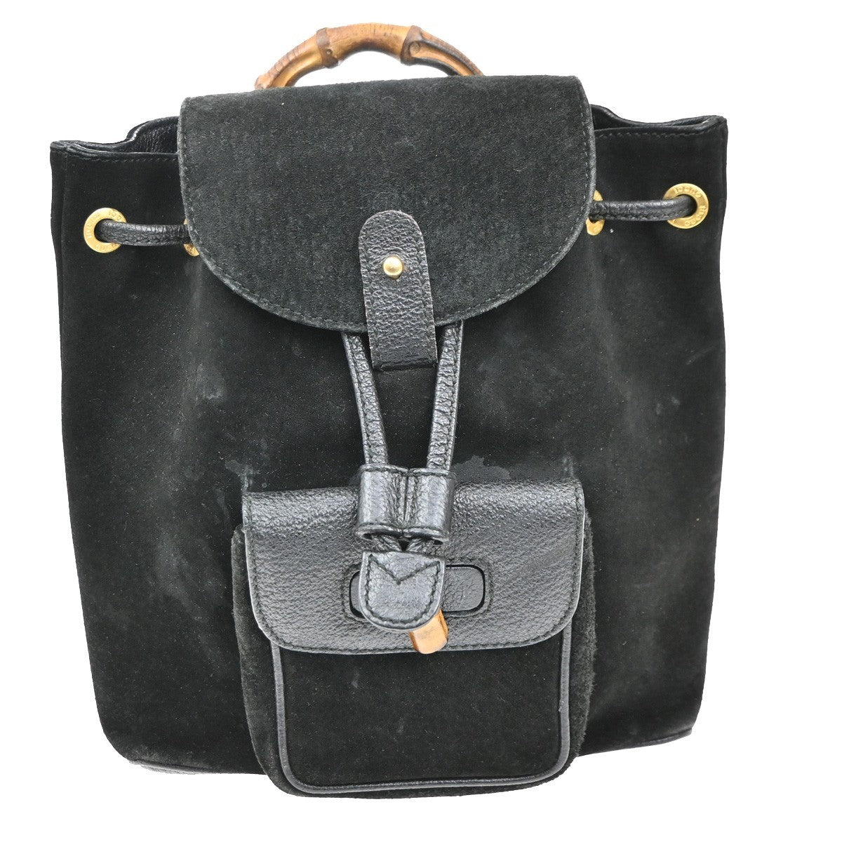 Gucci Vintage Bamboo Backpack Suede Black Suede Backpack Bag (Authentic  )