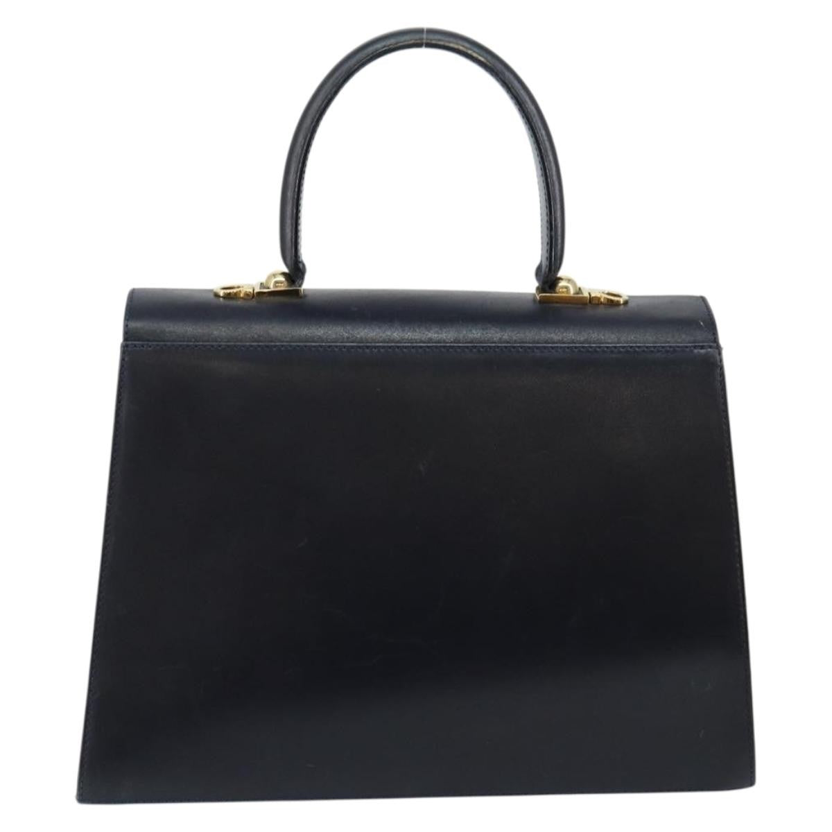 Salvatore Ferragamo Gancini Convertible Top Handle Bag Leather Navy Leather Handbag (Authentic  )