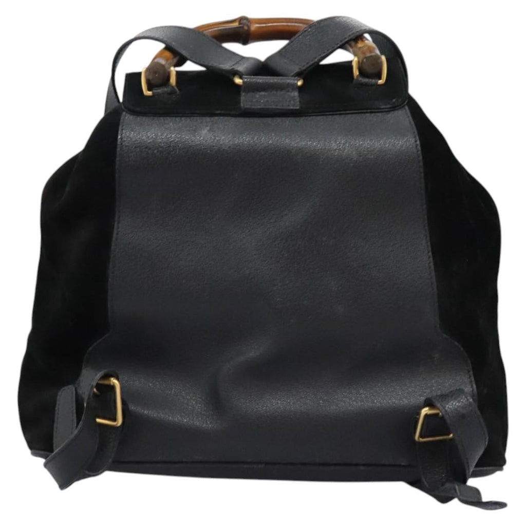 Gucci Vintage Bamboo Backpack Suede And Leather Black Suede Backpack Bag (Authentic  )