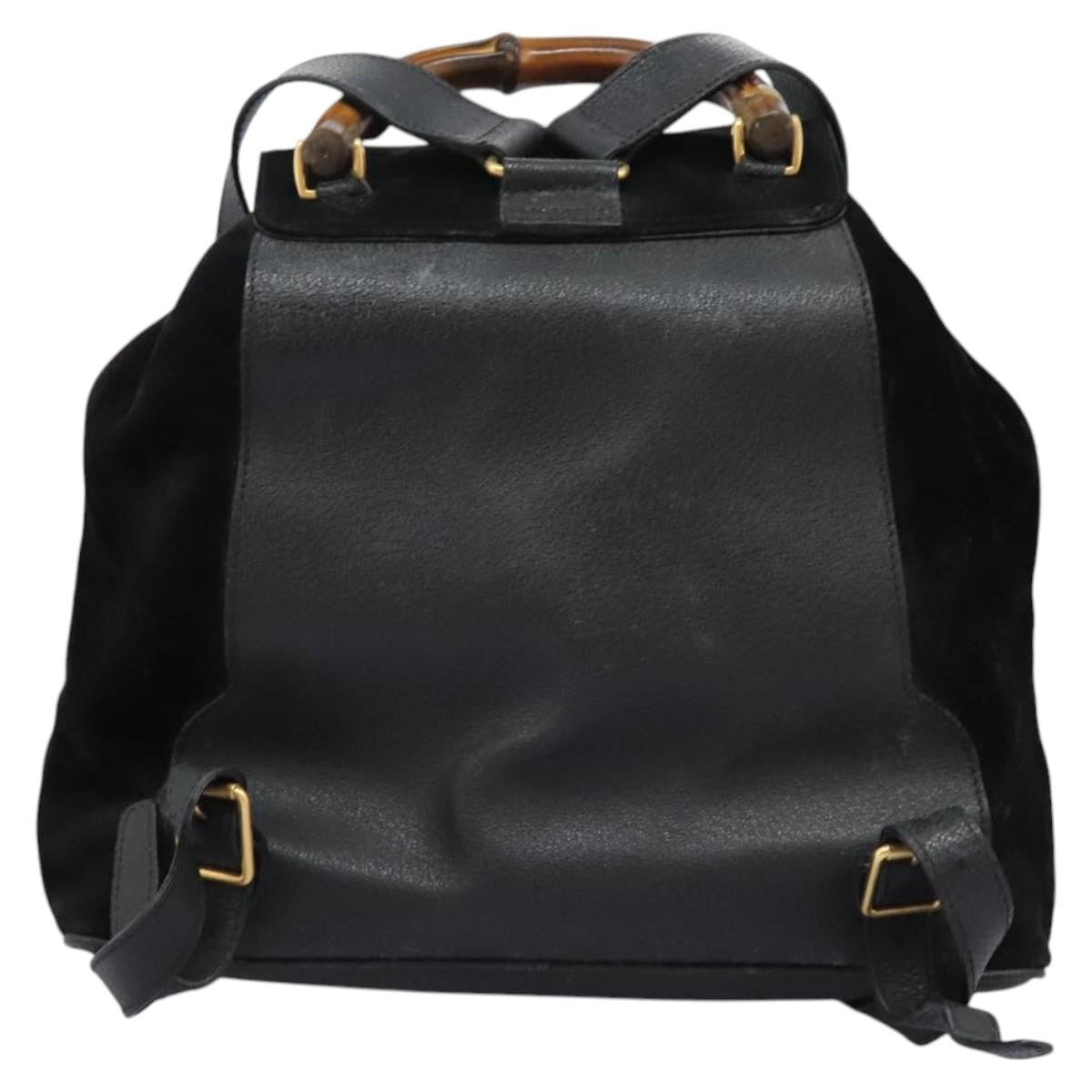 Gucci Vintage Bamboo Backpack Suede And Leather Black Suede Backpack Bag (Authentic  )