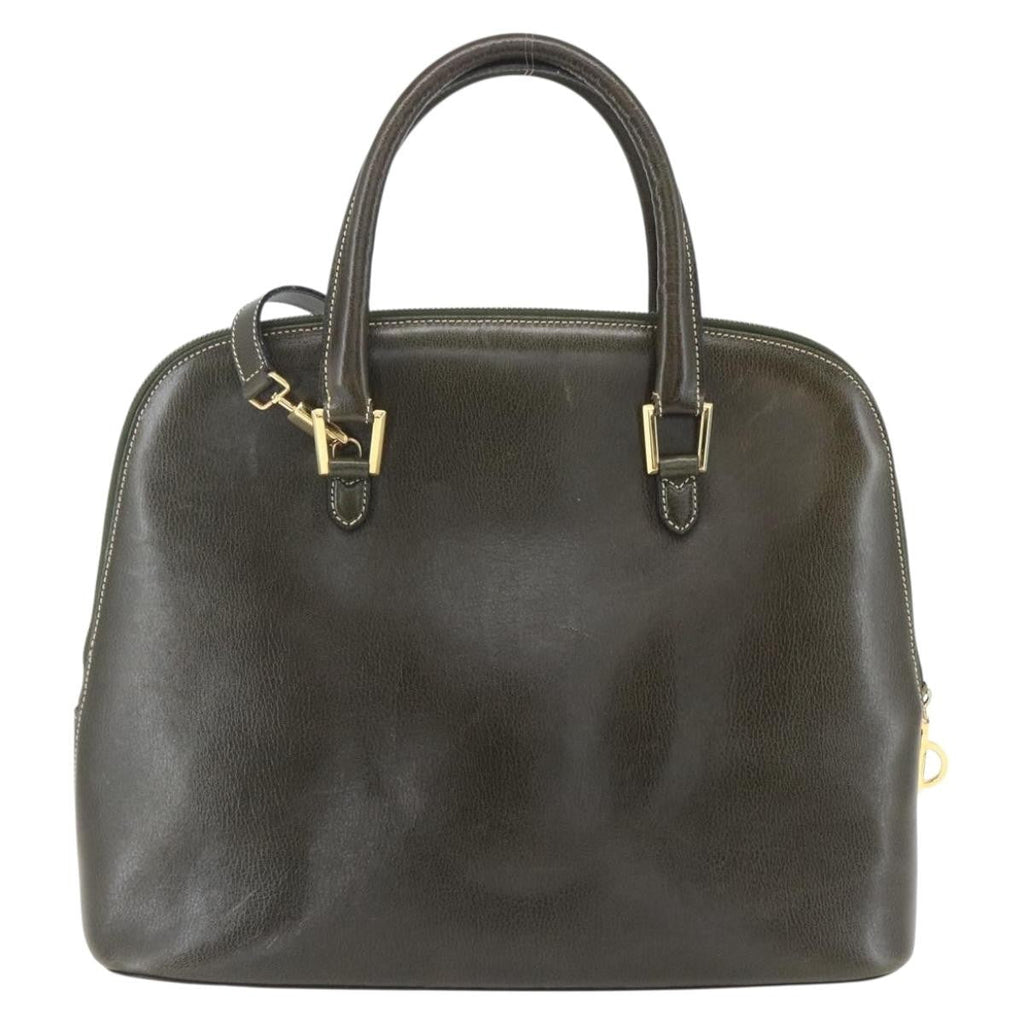 Salvatore Ferragamo Vintage Handbag Leather Khaki Leather Handbag (Authentic  )