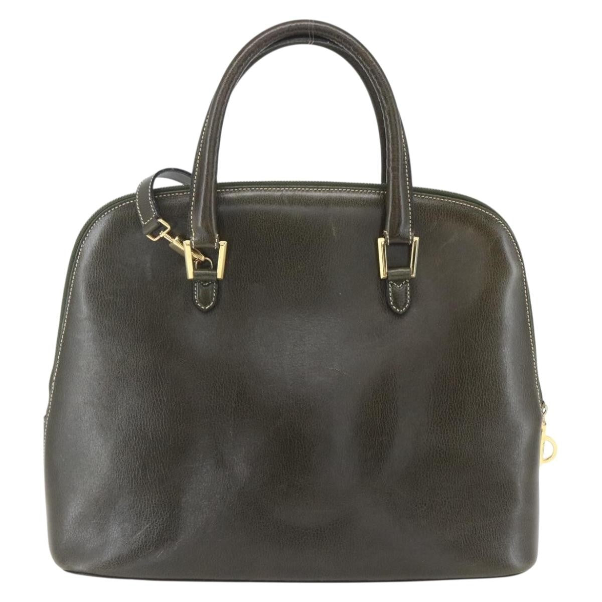 Salvatore Ferragamo Vintage Handbag Leather Khaki Leather Handbag (Authentic  )