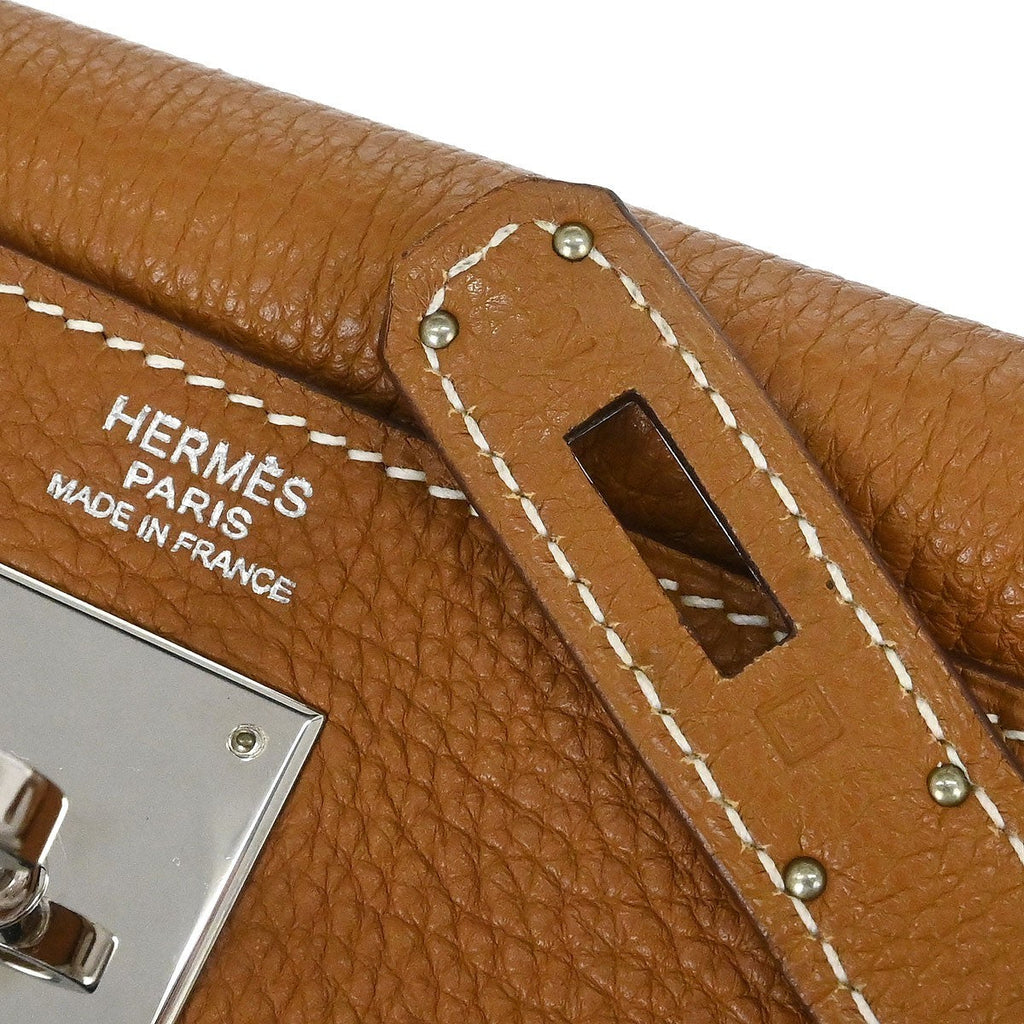 Hermes Kelly Handbag Brown Togo With Palladium Hardware Gold Leather Handbag ( )