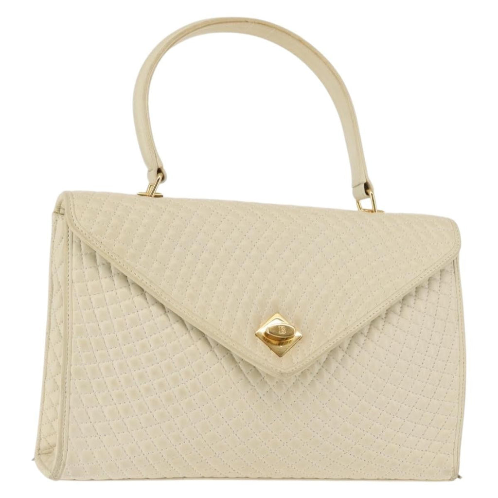 Bally Vintage Handbag Quilted Leather Beige Leather Handbag (Authentic  )