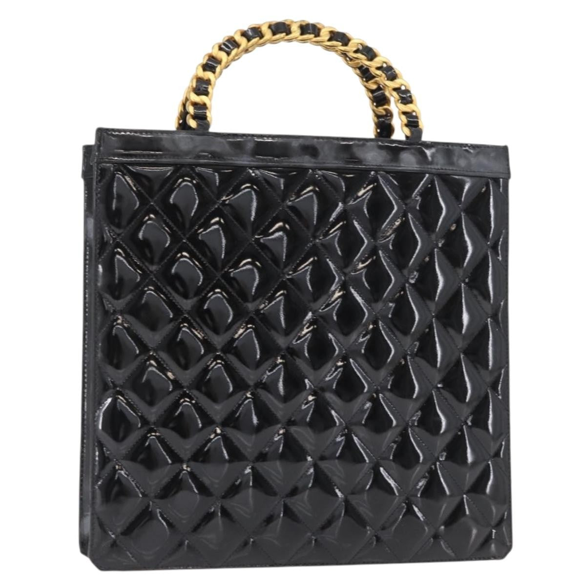 Chanel Chocolate Bar Tote Leather Black Patent_Leather Handbag (Authentic  )
