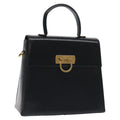 Salvatore Ferragamo Convertible Top Handle Bag Leather Black Leather Handbag (Authentic  )