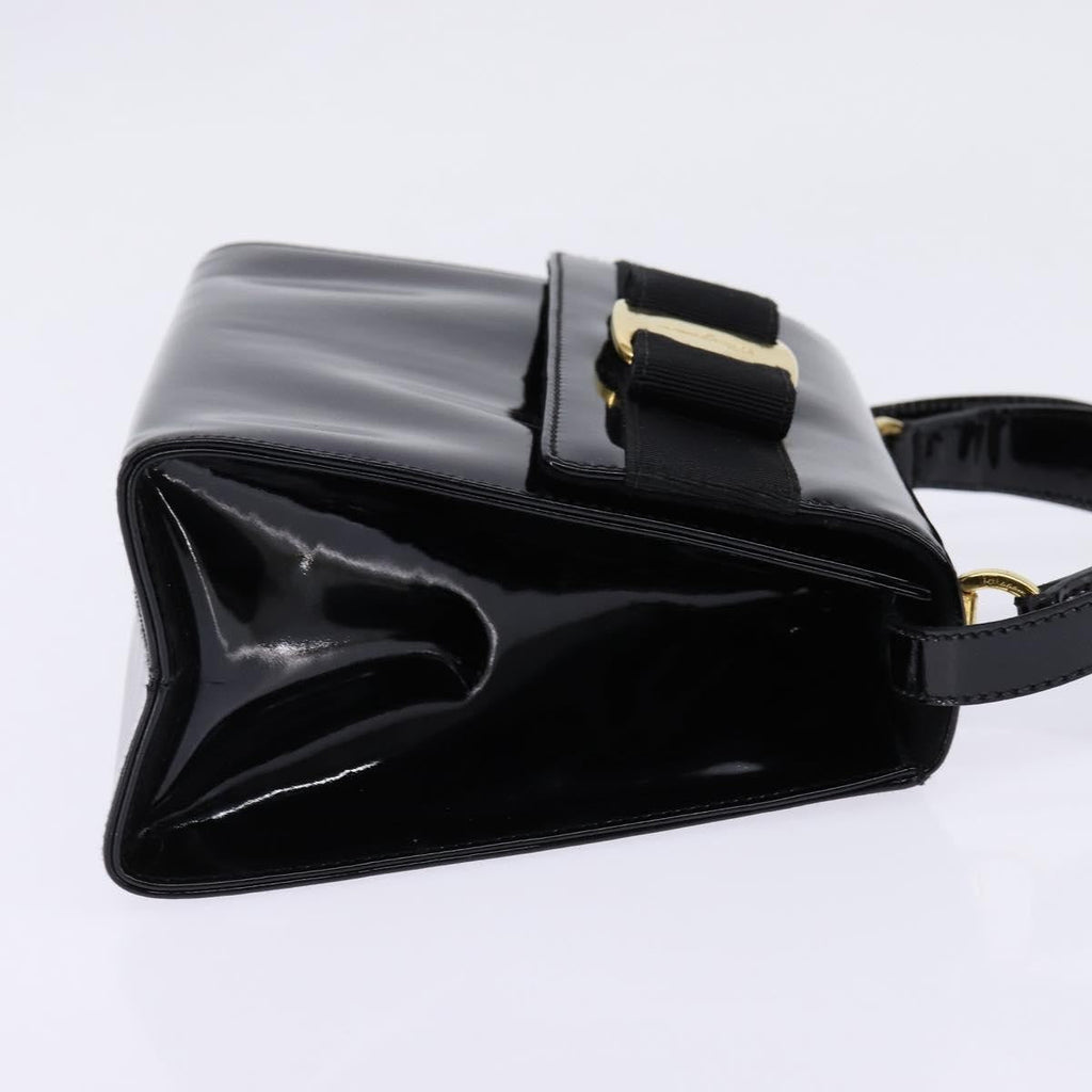 Salvatore Ferragamo Vintage Vara Bow Top Handle Bag Patent Leather Black Patent_Leather Handbag (Authentic  )