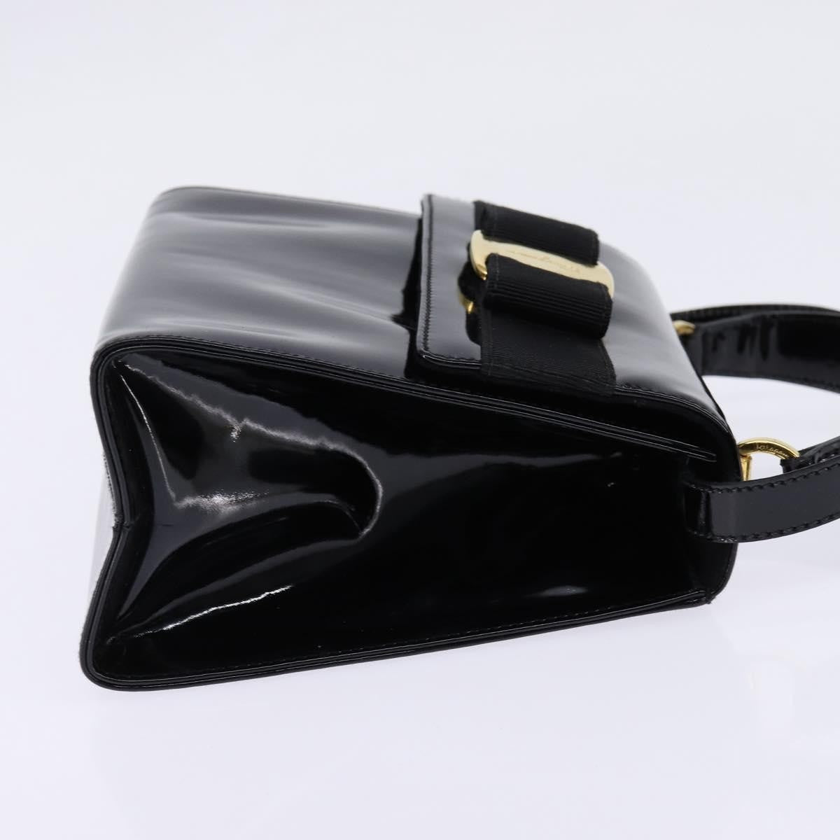 Salvatore Ferragamo Vintage Vara Bow Top Handle Bag Patent Leather Black Patent_Leather Handbag (Authentic  )