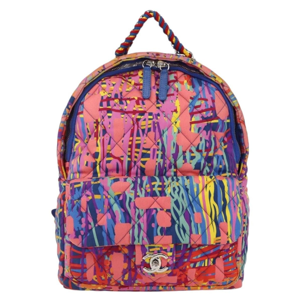 Chanel Cc Pocket Backpack Quilted Printed Foulard Multicolour Nylon Backpack Bag (Authentic  )
