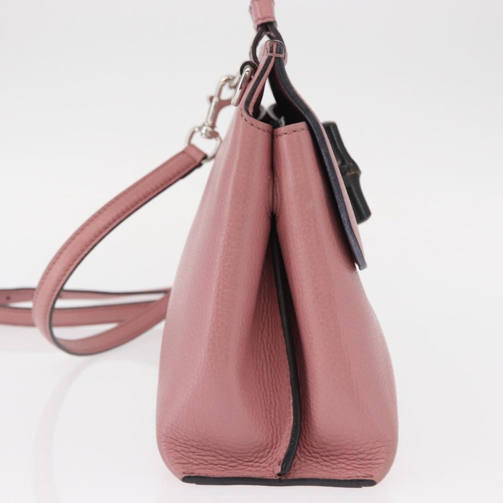 Gucci Bamboo Daily Top Handle Bag Leather Pink Leather Handbag (Authentic  )
