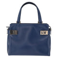 Salvatore Ferragamo Double Gancini Side Buckle Tote Leather Blue Leather Handbag (Authentic  )