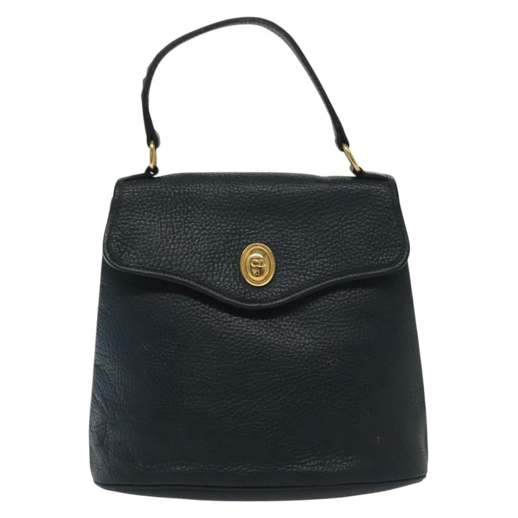 Christian Dior Vintage Handbag Leather Navy Leather Handbag (Authentic  )