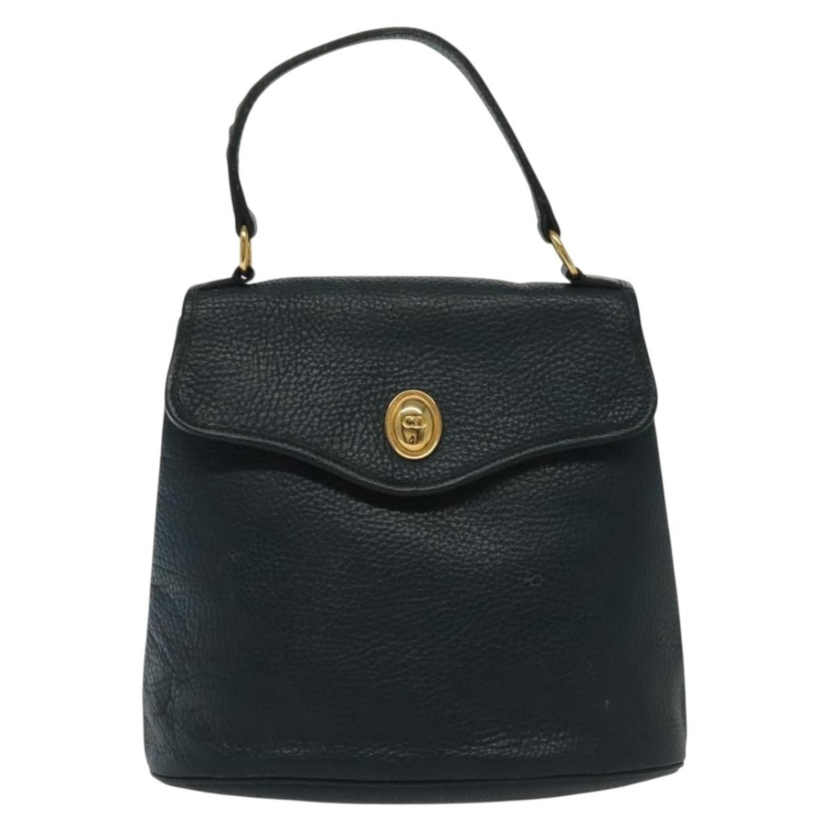 Christian Dior Vintage Handbag Leather Navy Leather Handbag (Authentic  )