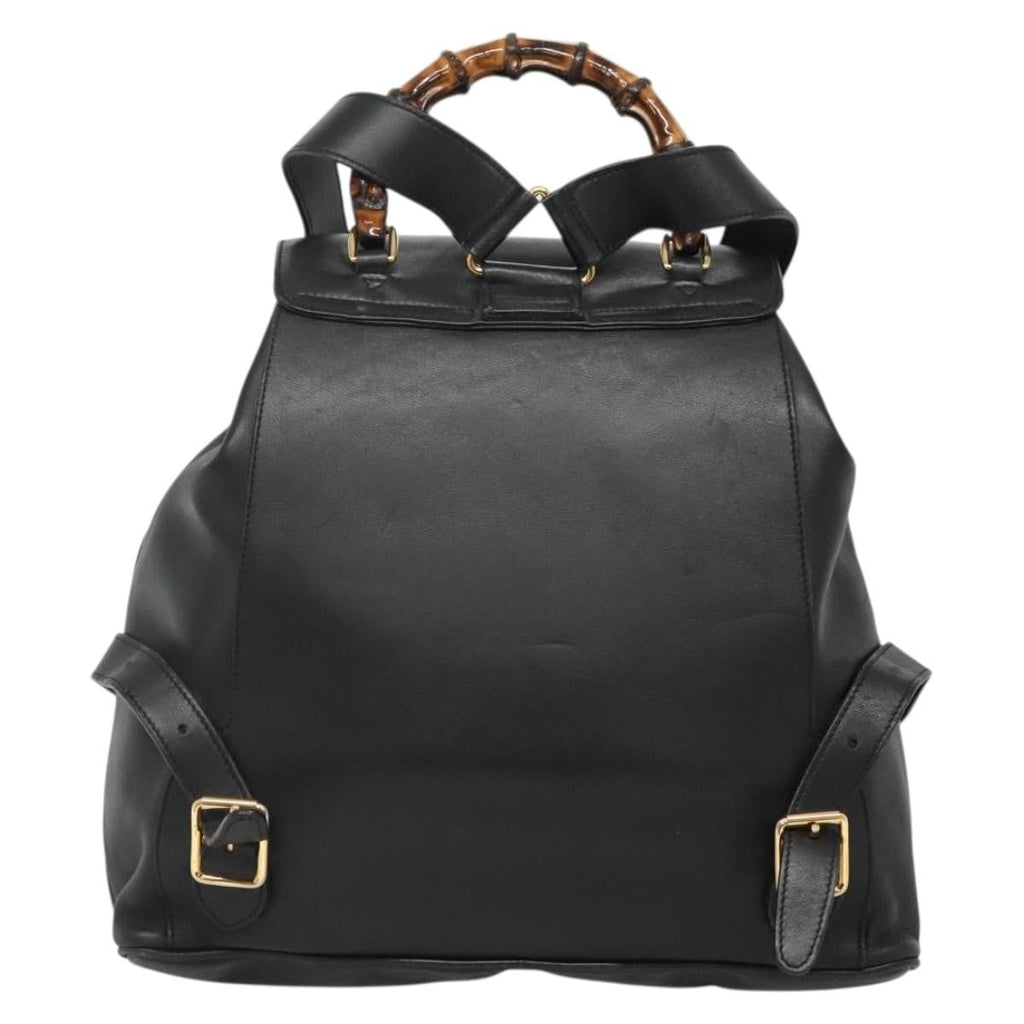 Gucci Vintage Bamboo Backpack Leather Black Leather Backpack Bag (Authentic  )