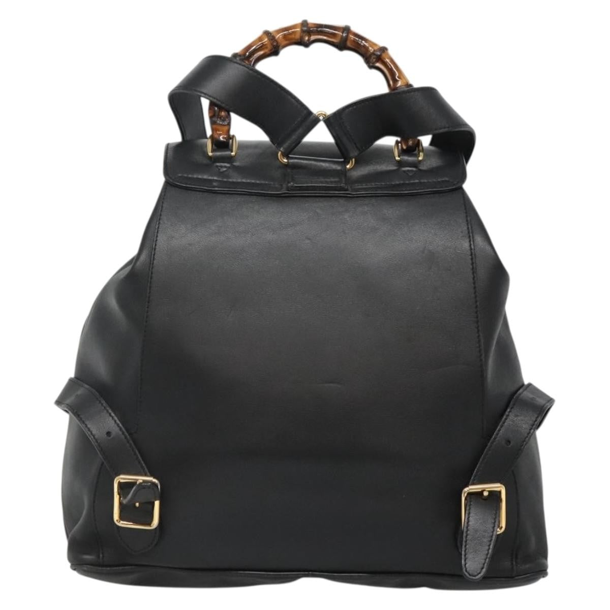 Gucci Vintage Bamboo Backpack Leather Black Leather Backpack Bag (Authentic  )