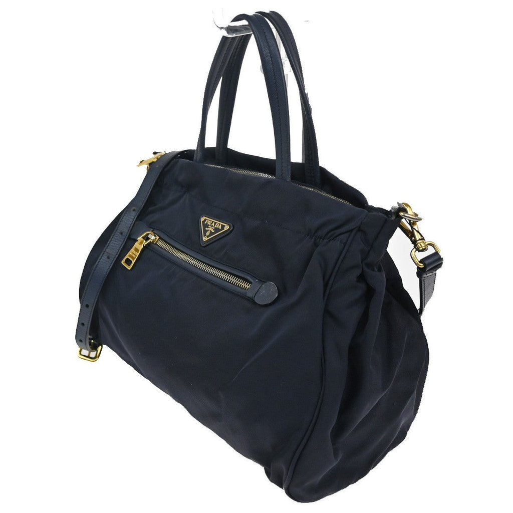 Prada Zip Convertible Shopping Tote Tessuto With Saffiano Leather Navy Nylon Handbag (Authentic  )