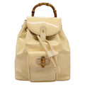 Gucci Vintage Bamboo Backpack Patent Beige Patent_Leather Backpack Bag (Authentic  )