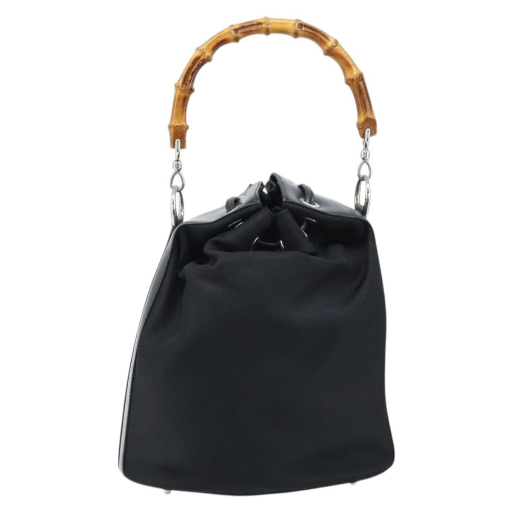 Gucci Vintage Bamboo Bucket Bag Nylon And Leather Black Nylon Handbag (Authentic  )