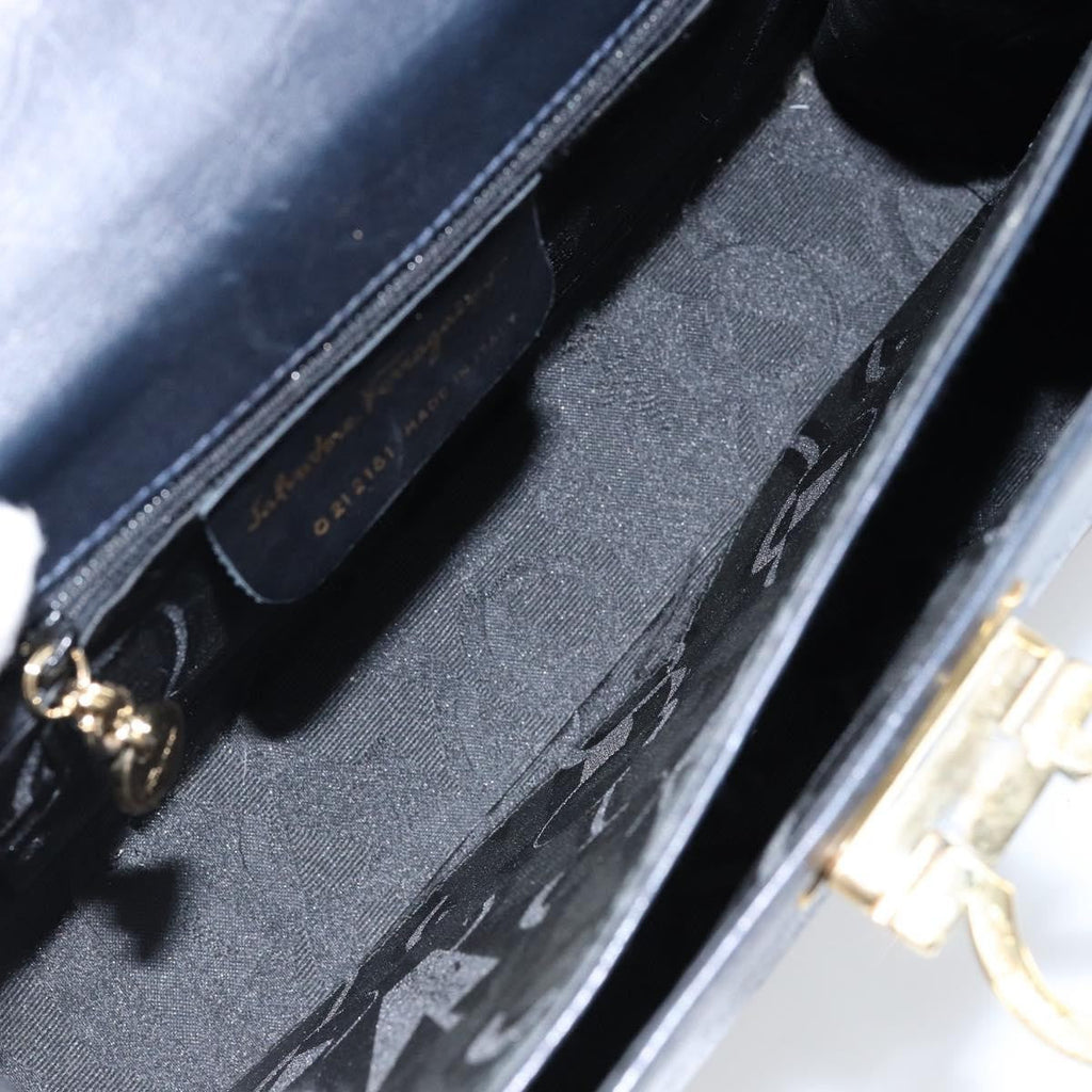 Salvatore Ferragamo Gancini Convertible Top Handle Bag Leather Navy Leather Handbag (Authentic  )