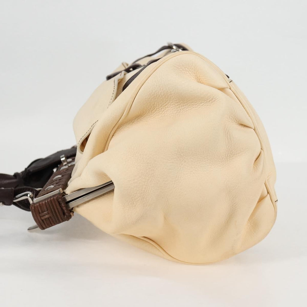 Salvatore Ferragamo Gancini Handbag Leather Beige Leather Handbag (Authentic  )