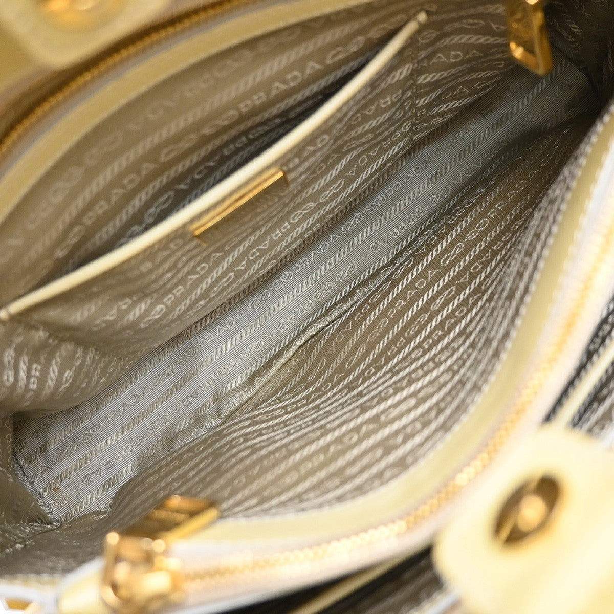 Prada Open Promenade Bag Saffiano Leather Yellow Leather Handbag (Authentic  )