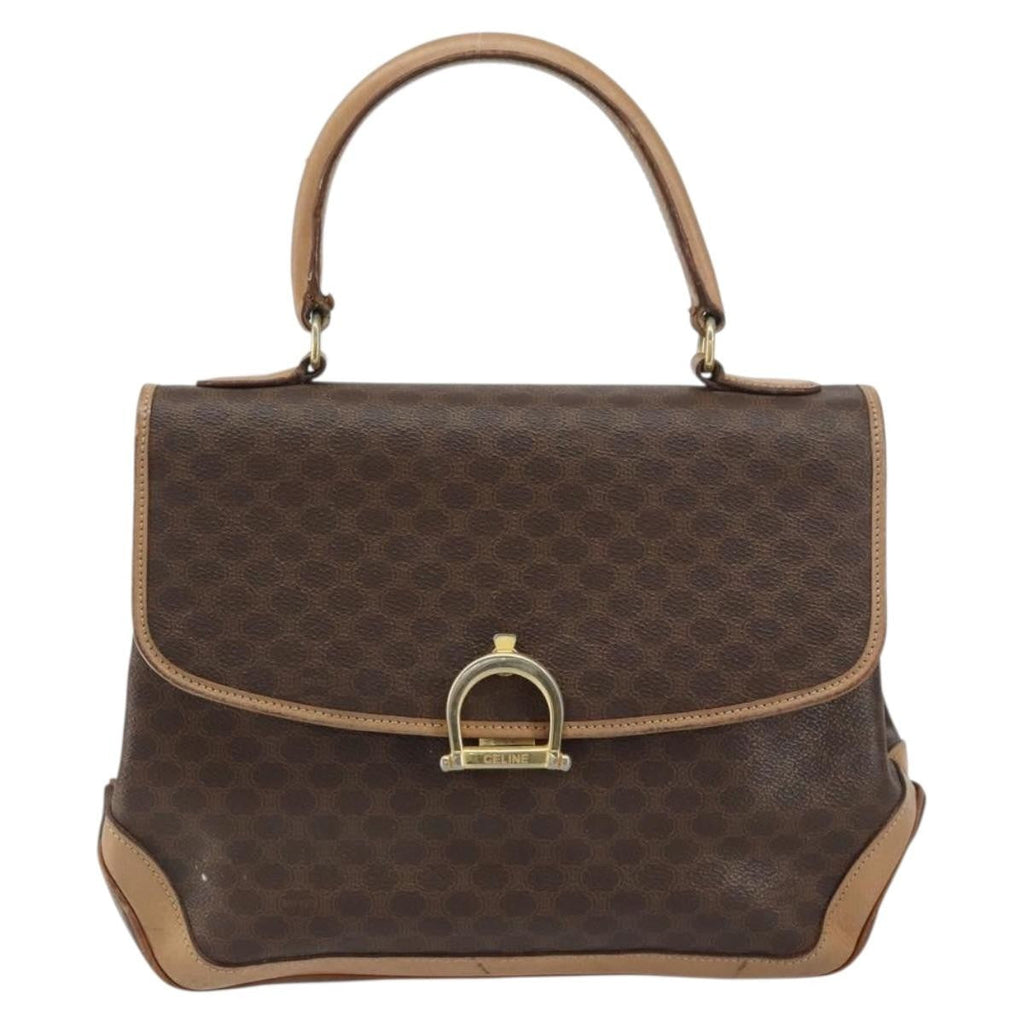 Celine Vintage Macadam Handbag Canvas Brown Pvc Handbag (Authentic  )
