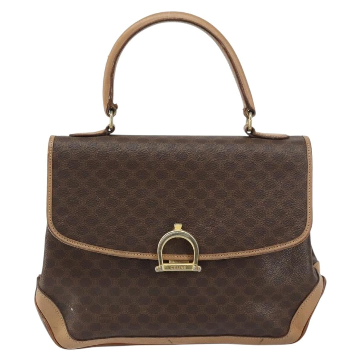Celine Vintage Macadam Handbag Canvas Brown Pvc Handbag (Authentic  )