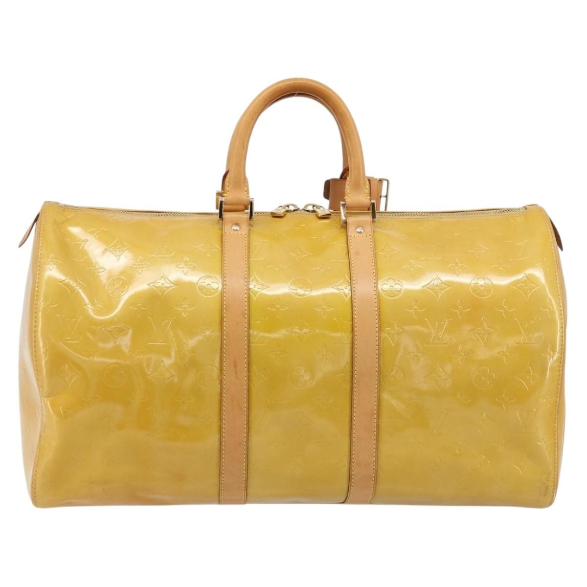 Louis Vuitton Mercer Keepall Handbag Monogram Vernis Beige Patent_Leather Handbag ( )