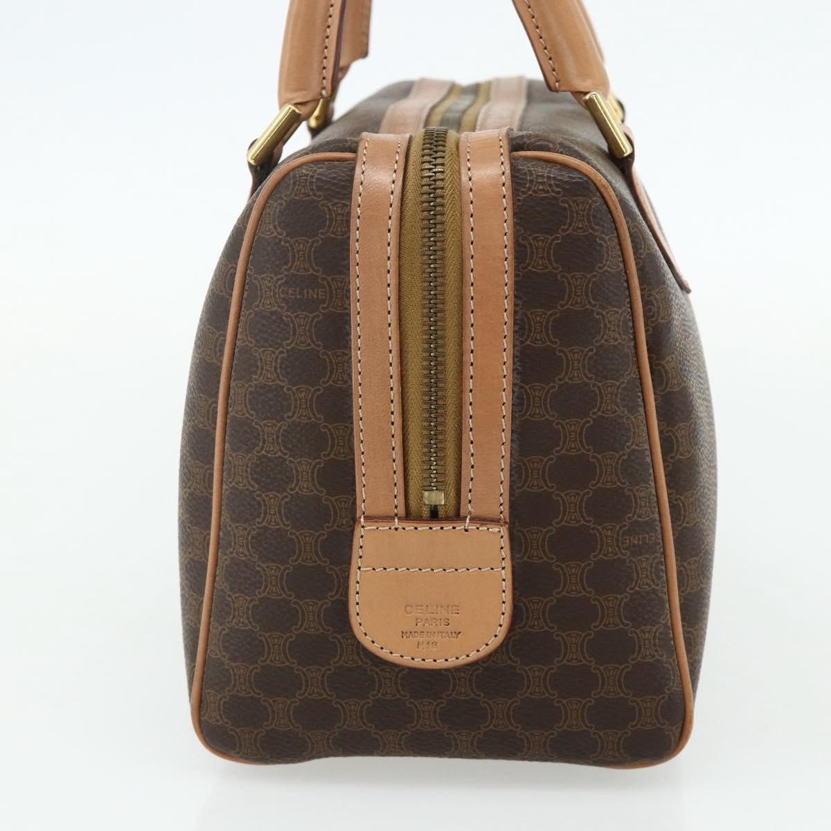 Celine Vintage Macadam Boston Bag Canvas And Leather Brown Canvas Handbag (Authentic  )