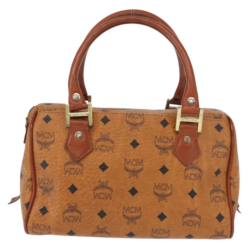 MCM Visetos Logogramme Handbag Canvas And Leather Brown Canvas Handbag (Authentic  )