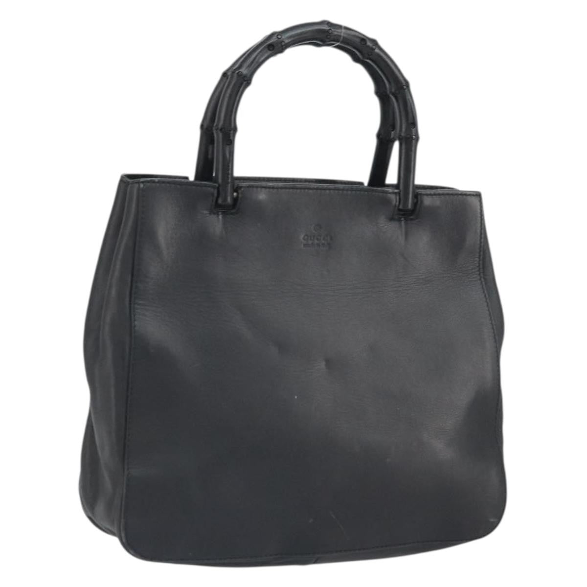 Gucci Vintage Bamboo Handle Bag Leather Black Leather Handbag ( )