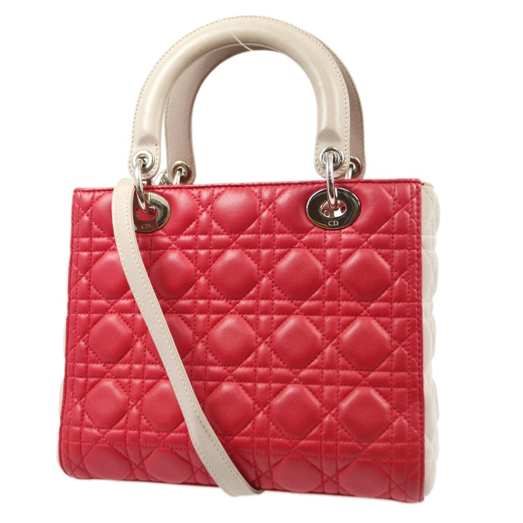 Christian Dior Bicolor Lady Dior Bag Cannage Quilt Lambskin Pink Leather Handbag (Authentic  )