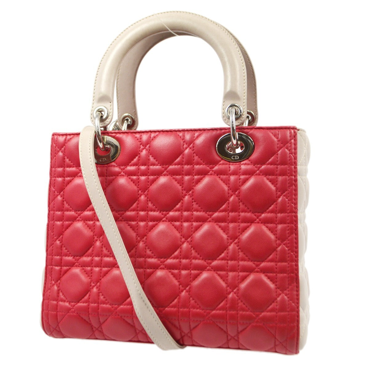 Christian Dior Bicolor Lady Dior Bag Cannage Quilt Lambskin Pink Leather Handbag (Authentic  )