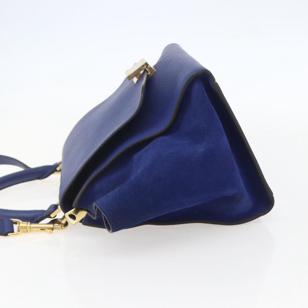 Celine Trapeze Bag Leather Blue Leather Handbag ( )
