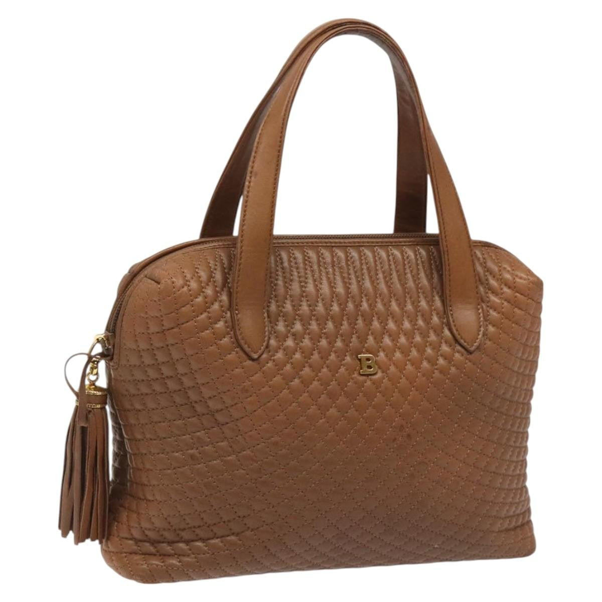 Bally Vintage Handbag Quilted Leather Brown Leather Handbag ( )