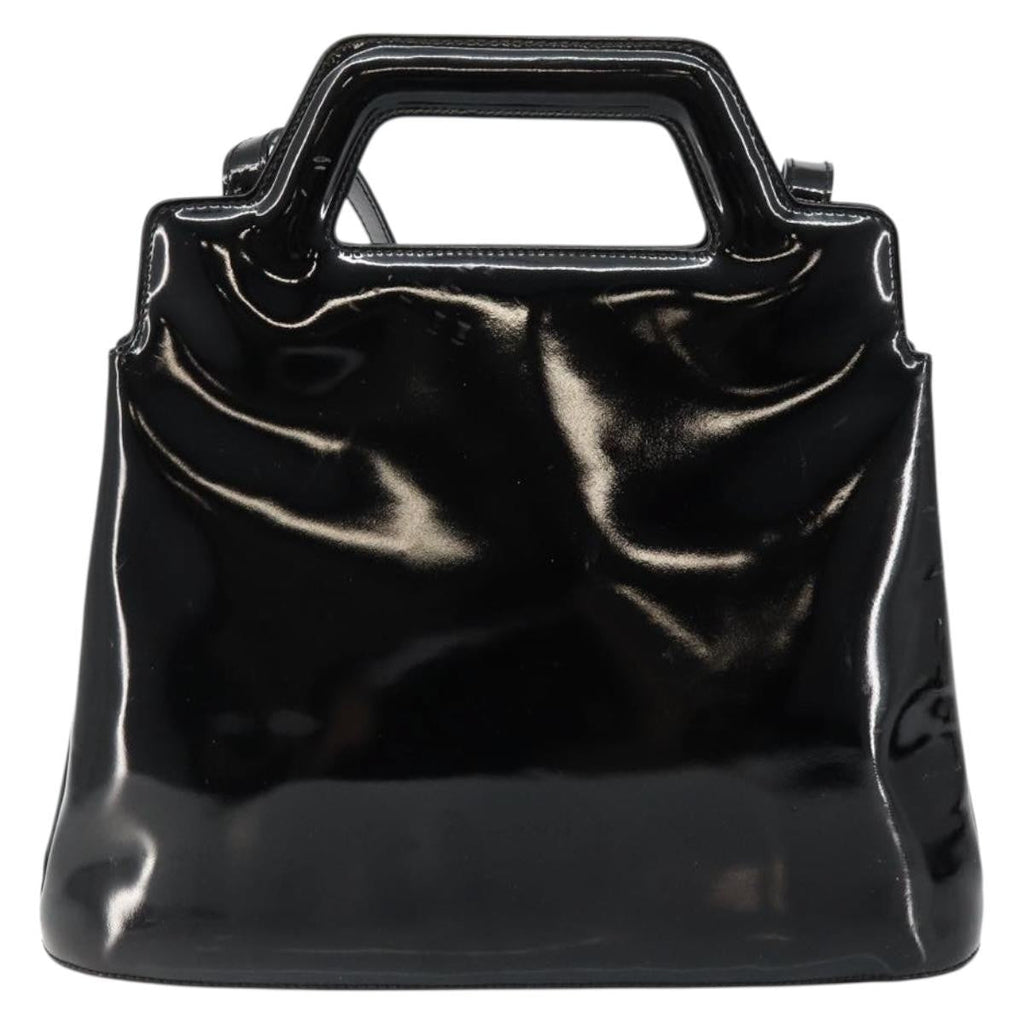 Salvatore Ferragamo Wanda Handbag Patent Leather Black Patent_Leather Handbag (Authentic  )