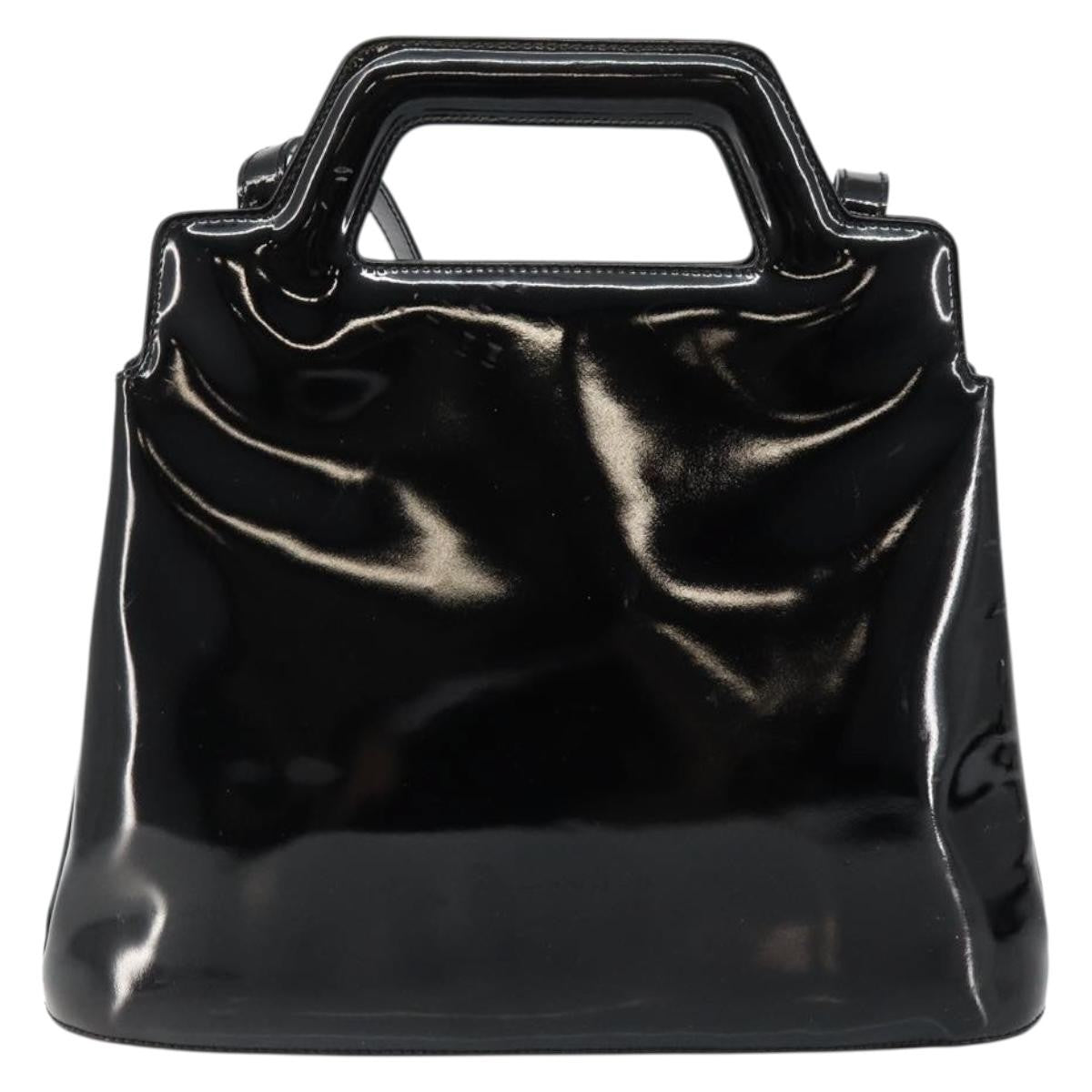 Salvatore Ferragamo Wanda Handbag Patent Leather Black Patent_Leather Handbag (Authentic  )