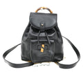 Gucci Vintage Bamboo Backpack Leather Black Leather Backpack Bag (Authentic  )