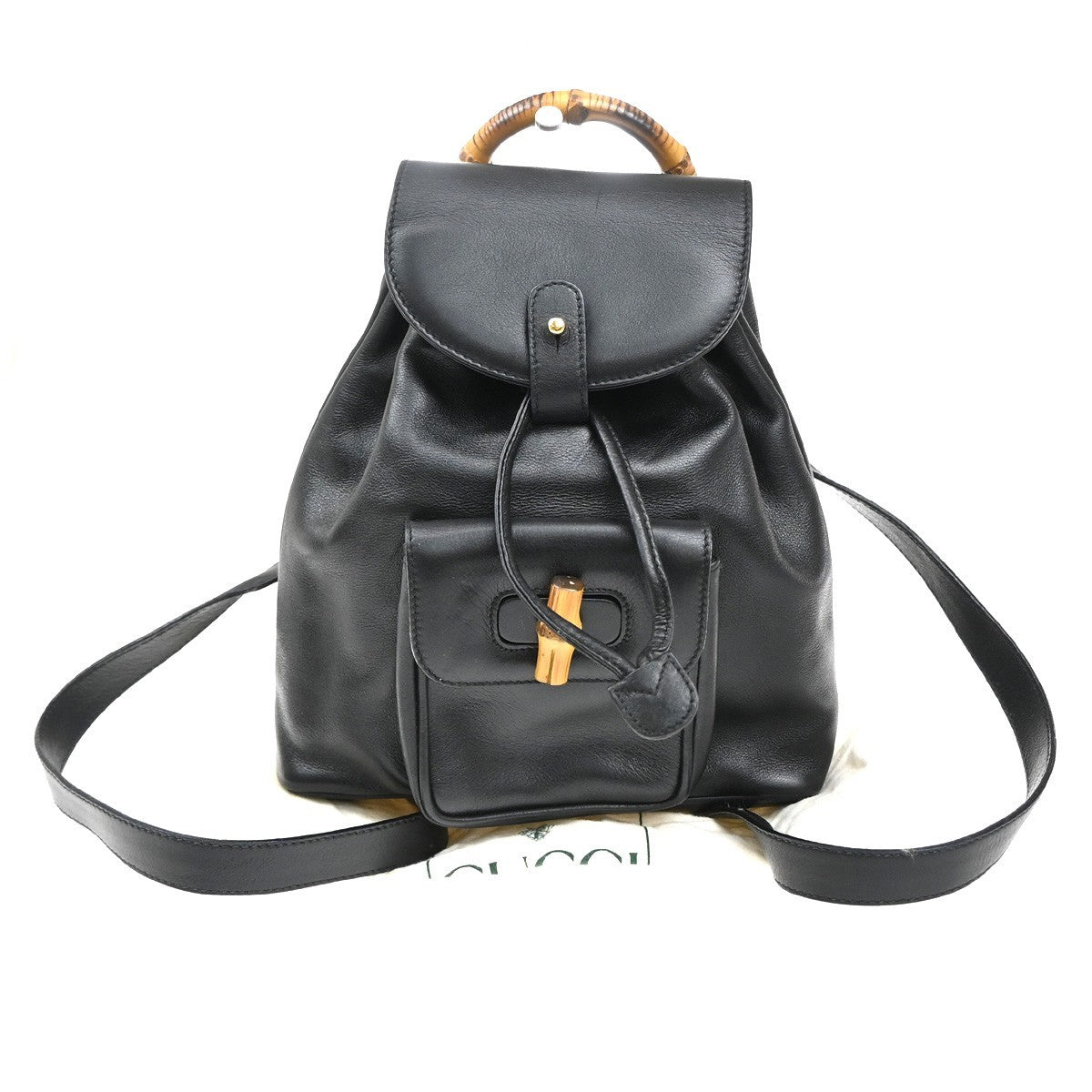 Gucci Vintage Bamboo Backpack Leather Black Leather Backpack Bag (Authentic  )