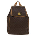 Celine Vintage Drawstring Flap Backpack Macadam Coated Canvas Brown Canvas Backpack Bag (Authentic  )