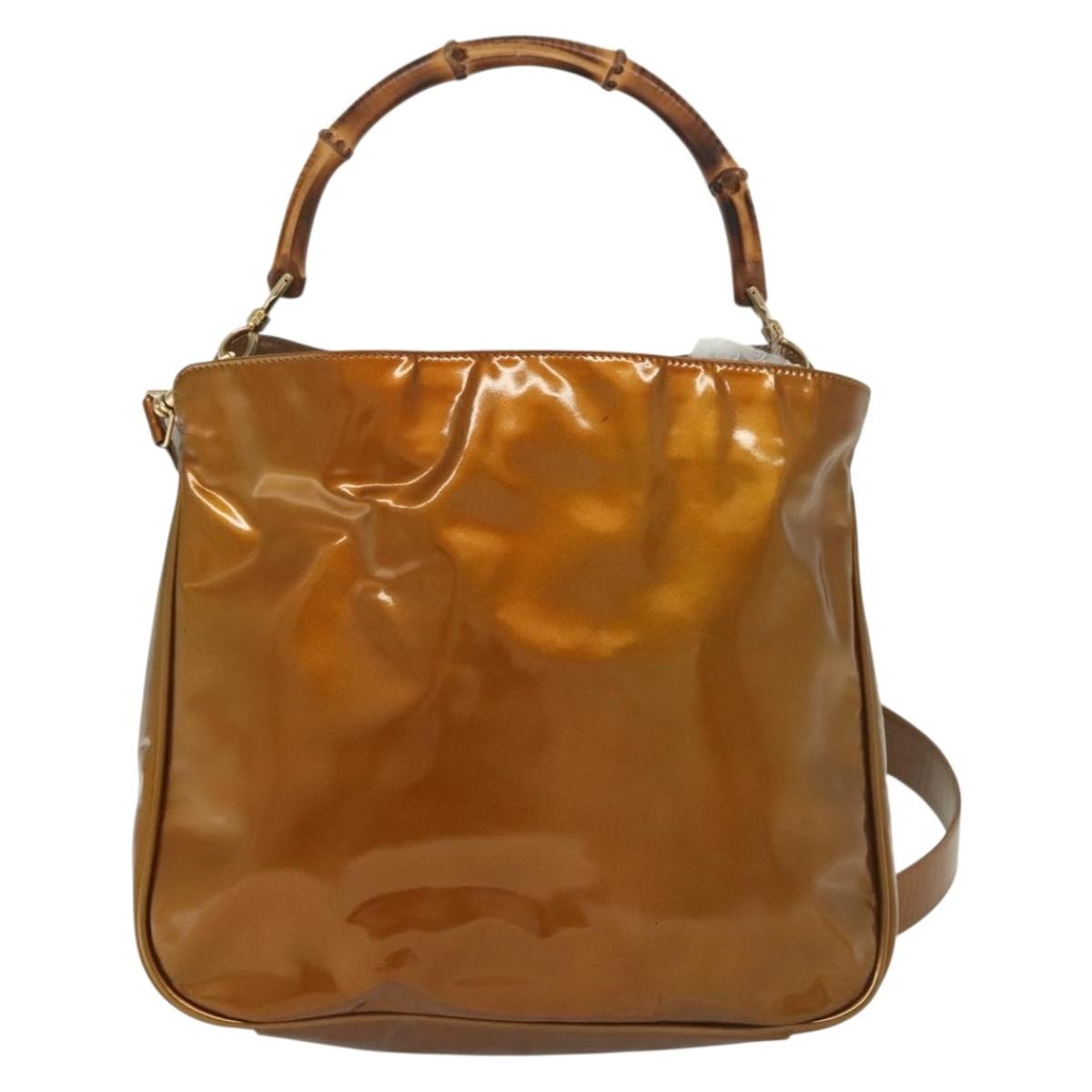 Gucci Vintage Bamboo Handle Bag Patent Leather Gold Patent_Leather Handbag (Authentic  )
