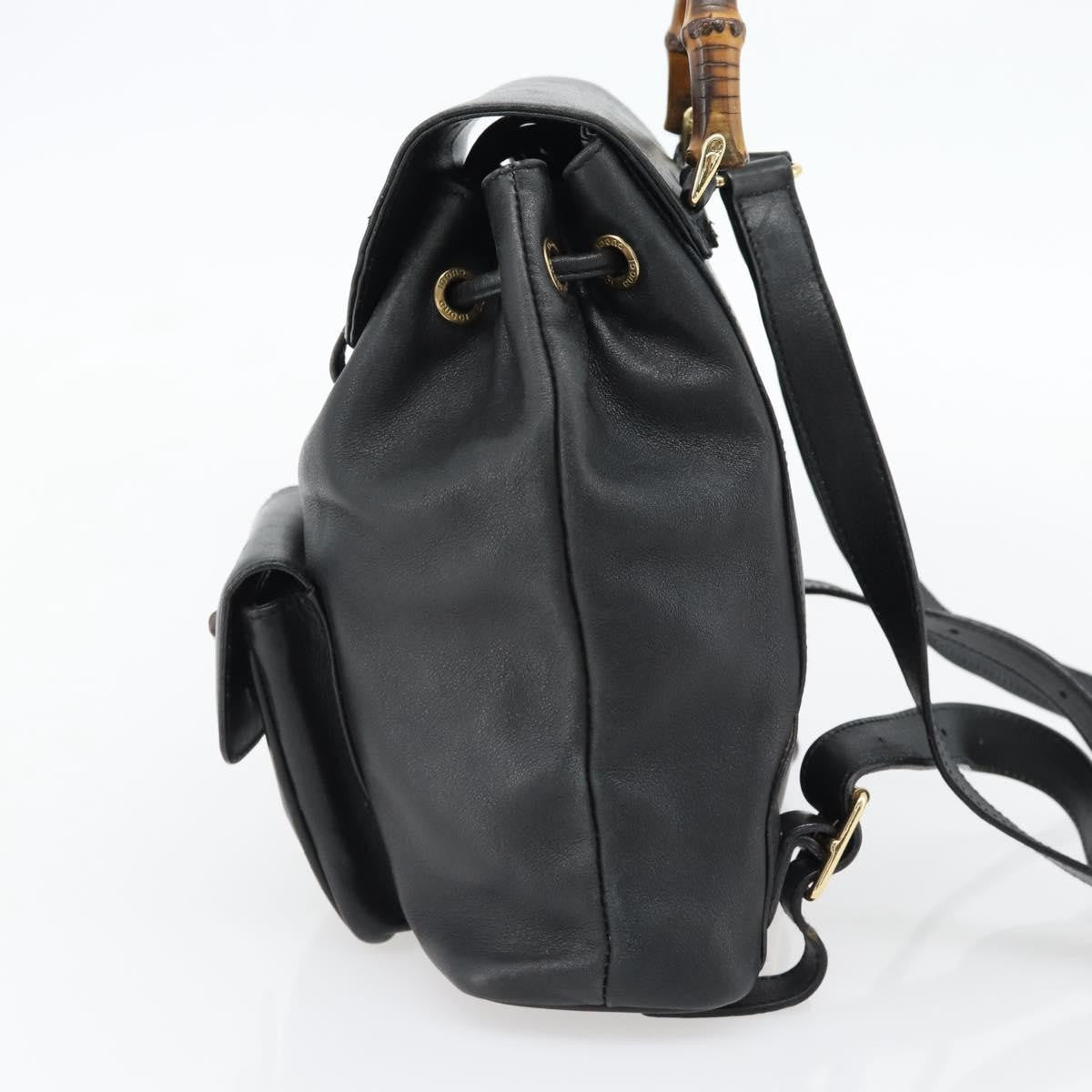Gucci Vintage Bamboo Backpack Leather Black Leather Backpack Bag ( )