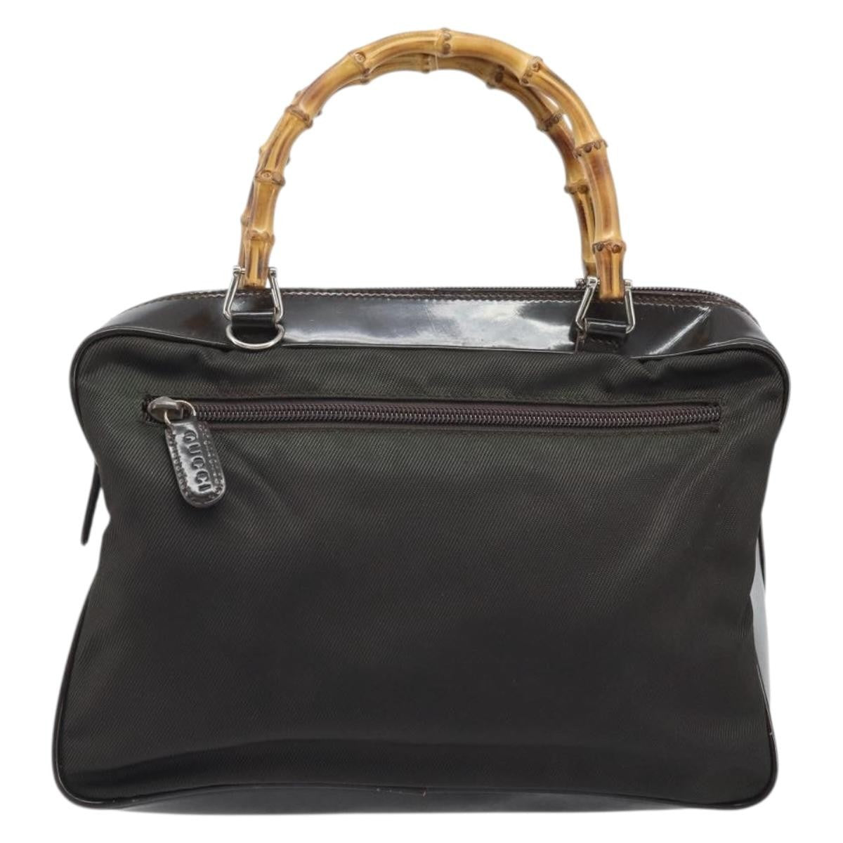 Gucci Vintage Bamboo Handle Bag Nylon Brown Nylon Handbag (Authentic  )