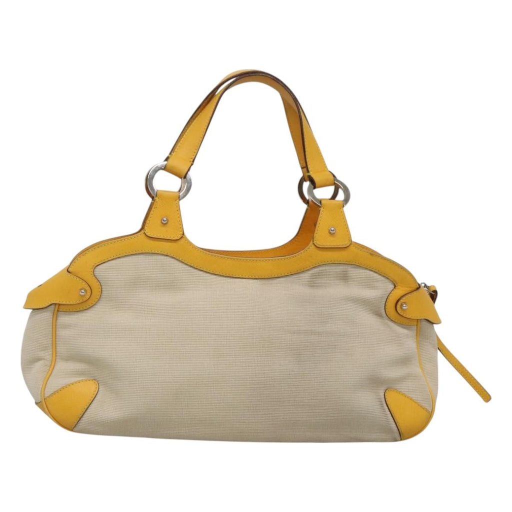 Salvatore Ferragamo Gancini Handbag Canvas And Leather Yellow Canvas Handbag (Authentic  )