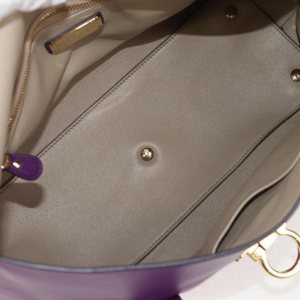 Salvatore Ferragamo Gancini Lock Flap Tote Leather Purple Leather Handbag (Authentic  )